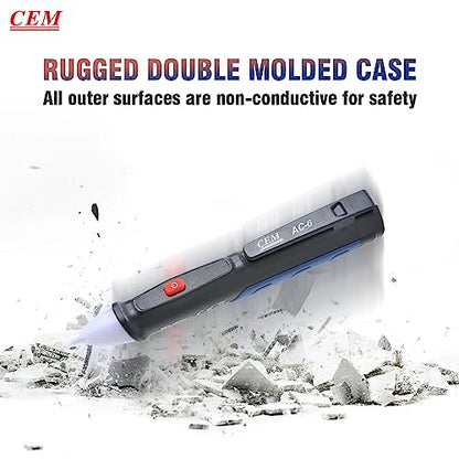 Voltage Tester,CEM AC-6 Non-Contact Voltage Detector,Electrical Tester,AC,LCD Display in Percentage,Buzzer Alarm,Live Wire Tester,Wire Breakpoint Finder - Black-Built-in/External Battery (Random)