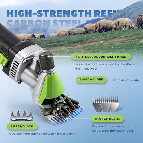 Sheep Shears Electric 850W 2400RPM with 6 Speed (Size: 13.8 * 3.6") | Professional Heavy Duty Shearing Clipper for Shaving Fur Wool in Sheep, Goats, Cattle & Livestock, Includes Carrying Case - size: with 13-Teeth Straight Blade