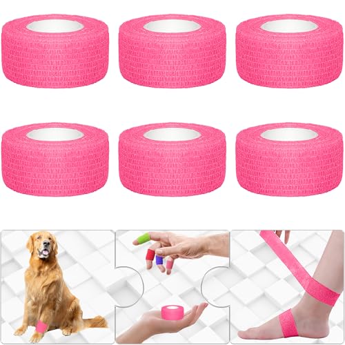 6 Pack Pink Self Adhesive Bandage Wrap 1 Inches x 5 Yards - color: Pink, size: 1 Inch