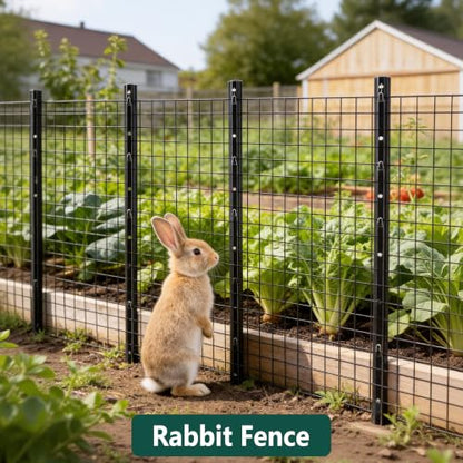 Metal Garden Fence Posts – Heavy Duty Spliced U-Post for Wire Fencing, 7 FT Black | 15 Pack No-Dig Fence Stakes, Double Rustproof Steel Fence Posts for Yard, Garden and Farm - size: 7FT-15PACK