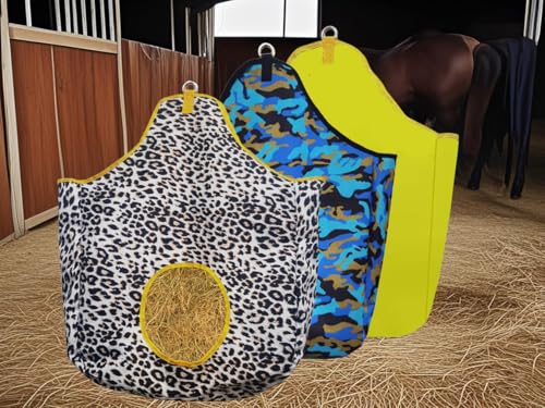 BARN & STABLE Large Hay Bag for Horses - Slow Feed 27" * 21" * 6" - Trailer Feeder for Cow, Goats, Donkey, Cattle - Open Feed Hole and Metal Snap Fastener