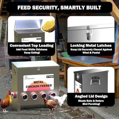 Metal Chicken Feeder Large Capacity 85lbs Automatic Metal Rat Proof Chicken Feeders No Waster Weatherproof Poultry Feeder for Chickens, Geese, Ducks, Turkeys, Quails (6-Port) - style: 85lb Feeder with 6 Ports