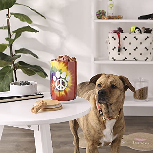 Bone Dry Ceramic Pet Treat Canister with Bamboo Lid, Dishwasher Safe, Countertop Storage, Keep Dog & Cat Treats Safe & Dry, 4x6.5", Peace Paw - color: Peace Paw, size: 4x6.5"