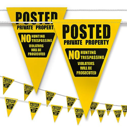 [7''x10''x36ft] Yellow Posted Pennant Flag - Private Property, Violators Will be Prosecuted - Greater Coverage and High Visibility - OSHA 500Lb Rated - style: Yellow Posted