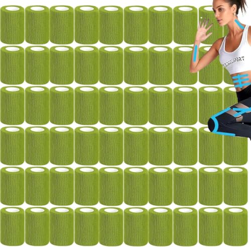 54 Pack Green Self Adhesive Bandage Wrap Bulk 4 Inch x 5 Yards Cohesive Bandage,Vet Wrap Breathable Elastic Self-Adherent Tape for Stretch Athletic Sports Wrist Ankle Dogs Pet Vet Wrap - color: Green