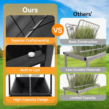 70 Gallon Pasture Hay Feeder, Heavy-Duty 2-in-1 Livestock Feeder with Grain Trough, Galvanized Steel Hay Rack for Goats, Sheep, Calves and Miniature Horses
