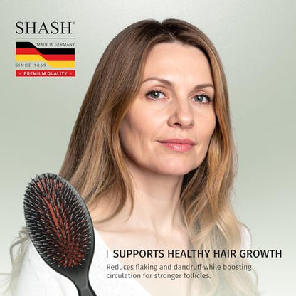 SHASH Since 1869 Hand Made In Germany - Nylon, 100% First Cut Boar Bristle Brush Suitable For Normal to Thick Hair - Gently Detangles, No Pulling or Split Ends - Softens Improves Texture, (Medium) - size: Medium