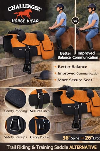 CHALLENGER Horse Western Deluxe Bareback Trail Saddle Pad w/Pockets Girth Stirrups 39TS07 - color: Tan, size: 11" Seat