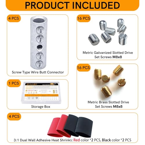 00 Gauge Wire Butt Connectors 4 PCS Tinned Brass Mechanical Butt Splice Connectors Kit 2/0 AWG Mechanical Repair Splice Kit Splice Screw Sleeves 4 PCS Mechanical Splices & 3:1 Heat Shrink Tubes - size: 00 (2/0) Gauge, style: Mechanical Splice - Tinned Bra