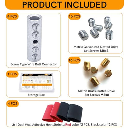 00 Gauge Wire Butt Connectors 4 PCS Tinned Brass Mechanical Butt Splice Connectors Kit 2/0 AWG Mechanical Repair Splice Kit Splice Screw Sleeves 4 PCS Mechanical Splices & 3:1 Heat Shrink Tubes - size: 00 (2/0) Gauge, style: Mechanical Splice - Tinned Bra