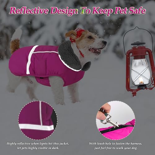 Dogcheer Warm Dog Coat, Christmas Dog Jacket Waterproof Puppy Winter Coat with Buckles, Reflective Adjustable Pet Snow Jacket Turtleneck Fleece Sweater for Small Medium Large Dogs - Pink, M - color: Pink, size: Medium