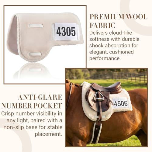 Sadnyy Western Horse Saddle Pad with Non-Glare Number Pockets, Hypo-allergenic Synthetic Fleece Non-Slip Brush Cotton Underside Gel Insert Compatible Durable Equine Supplies Suitable for Competitions