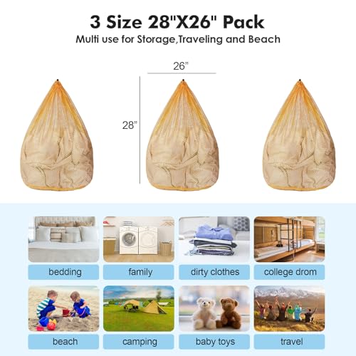 3Pcs Mesh Laundry Bags Washing Machine Mesh Wash Bags Jumbo for Delicates Clothes,Bed Linen,Toys with Drawstring Closure Sturdy(3 XXLarge 28 x 26 Inches, Yellow) - color: Yellow, size: Jumbo 3 pcs