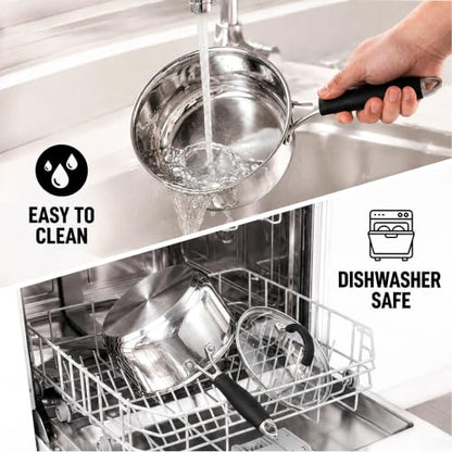 E-far 3 Quart Saucepan, Tri-Ply Base Stainless Steel Sauce Pot with Lid - size: 3 Quart