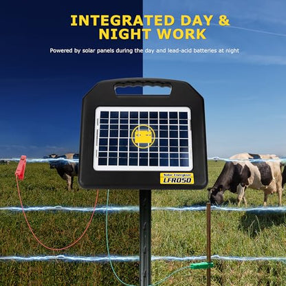 Solar Electric Fence Charger - 0.65 Joules 35 Mile Range Portable Solar Powered Electric Fence Charger, Integrated Machine for Livestock and Garden Protection - size: LFR050