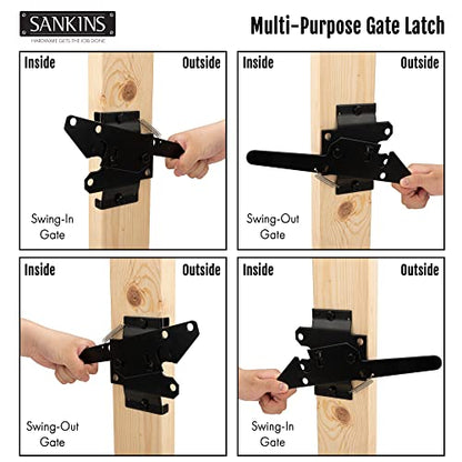 Heavy Duty Self-Locking Gate Latch for Wooden Fence Post Mount, 2Pcs Black - color: Black(2pcs)