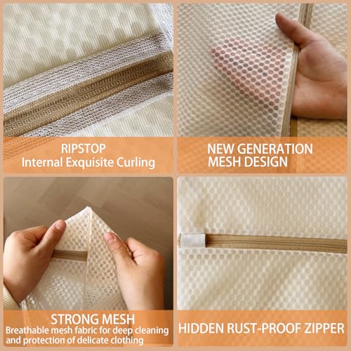 6Pcs Durable Honeycomb Mesh Laundry Bags for Delicates (3L 3M) Beige - color: Beige
