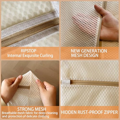2Pcs Durable Honeycomb Mesh Laundry Bags for Delicates (2XX-L Beige) - color: 2 XX-L Beige