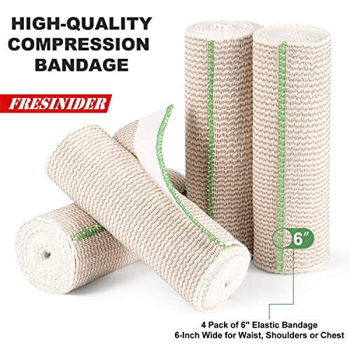 FRESINIDER Premium Elastic Bandage Wrap 6 Inch, 4 Pack, Hook and Loop - color: 4 Pack X 6 Inches