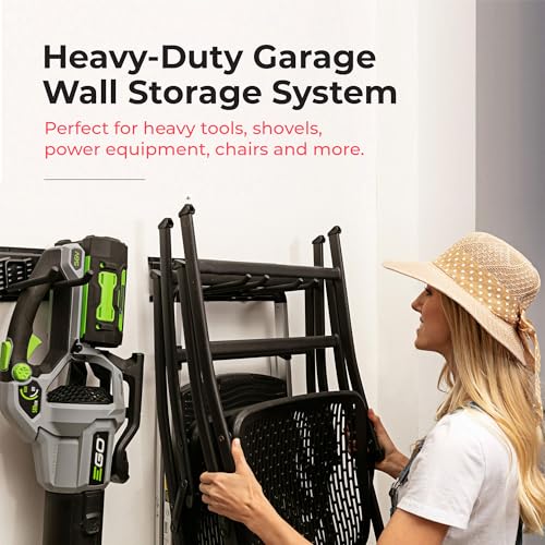TIDYME Garage Tool Organizer Wall Mount, 96", 6 Racks 12 Hooks, 600 lbs | 600 lbs, anti-rust carbon steel, garden tool organizer & storage rack for garage organization, shovels, rakes & tools - size: 96" Carbon Steel with 6 Racks & 12 Hooks