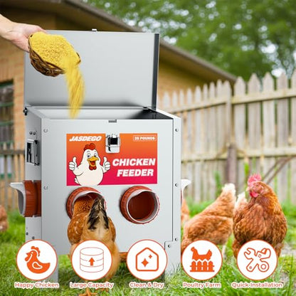 4 Port Automatic Chicken Feeder, No Waste Poultry Feeder with Lid - size: 4 Ports (25 LBS)