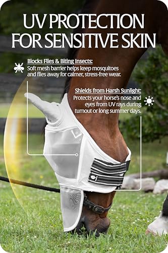 Equinavia Algard Horse Fly Mask with Nose Cover, Soft Mesh Full Face Design - color: Silver, size: Cob