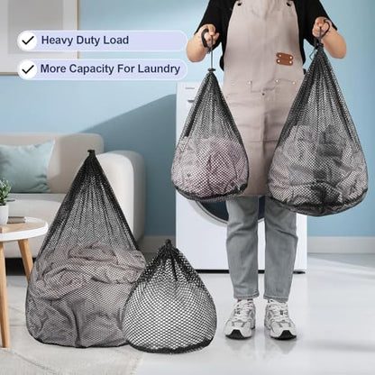 4Pcs Mesh Laundry Bags Washing Machine Mesh Wash Bags Jumbo for Delicates Clothes,Bed Linen,Toys with Drawstring Closure Sturdy (Black, Pack 4 Pcs) - color: Black, size: Pack 4 pcs
