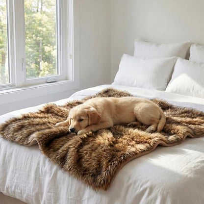 IHAPPYDOG Faux Fur Dog Blanket, Waterproof Couch Cover, Brown 40"x30" - color: Brown, size: 40" x 30"