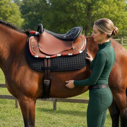 Horse Saddle Pad Non-Slip Cushion for English & Western Riding, Comfort & Protection for Horse Back, Prevents Sores & Chafing, Black