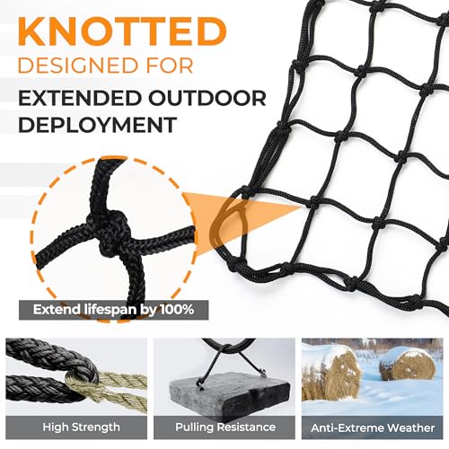 FRUITEAM Hay Nets for Horses, Heavy Duty Hay Bags with 2" Hole, Durable Hanging Hay Net for Goat Sheep, Slow Feed Hay Net with Upgraded Anti-Biting Nylon Rope (30" Length)
