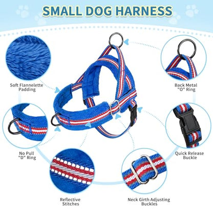 SlowTon No Pull Small Dog Harness and Leash Set with Front Clip | Soft Padded, Neck & Chest Adjustable, Lightweight, Anti-Twist, Puppy Vest Harness Pet Lead Combo for Small Medium Dog, DBL S - color: Dark Blue, size: Small