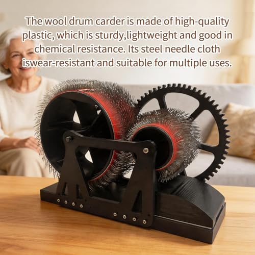Wool Combing Machine, Wool Drum Carder Fiber Carding Machine with Hand Crank Remove Fiber Impurities Fast Color Mixing, Wool Blending Wheel for DIY Craft Make Felt Animals, Handmade