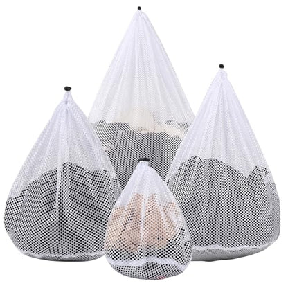 4Pcs Mesh Laundry Bags Washing Machine Mesh Wash Bags for Clothes,Underwear,Lingerie, Bed Linen with Drawstring Closure Sturdy(4 Size) - color: White, size: Pack 4 pcs