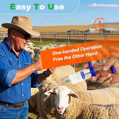 50ML Luer lock Tip Syringe with Clear Volume Scale Reusable Livestock Syringe for Cattle Horse Sheep Goat Pig Dog Cat - size: Standard