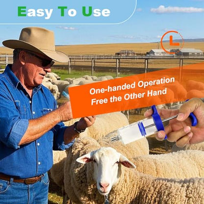 50ML Luer lock Tip Syringe with Clear Volume Scale Reusable Livestock Syringe for Cattle Horse Sheep Goat Pig Dog Cat - size: Standard