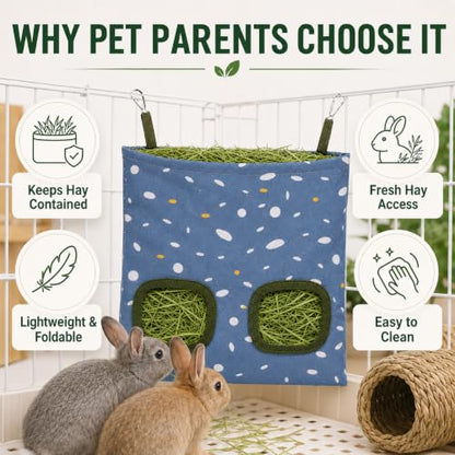 Rabbit Hay Feeder, Guinea Pig Hay Holder & Bunny Hay Feeder – Durable Hanging Hay Bag for Rabbits Chinchillas Guinea Pigs Bunnies – Chew-Resistant Hay Holder for Small Animals (Polka Dot) - color: Polka Dot