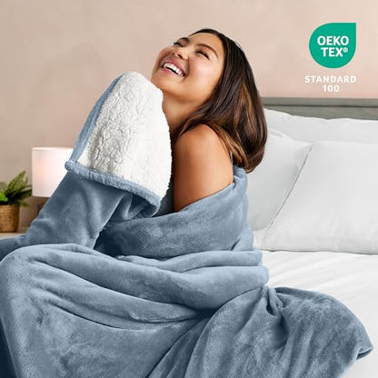 Bare Home Sherpa Fleece Blanket (Throw, Dusty Blue) - color: 14 - Dusty Blue, size: Throw/Travel