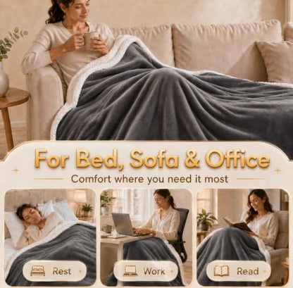 Heated Blanket Electric Throw Size 50''x60'' with 9 Heating Levels, 1-10 Hour Auto Shut Off, Machine Washable, Flannel & Sherpa Double-Sided Soft Warming Blanket for Couch, Bed, Office - Light Grey - color: 01-light Grey, size: 50''x60''(Throw)