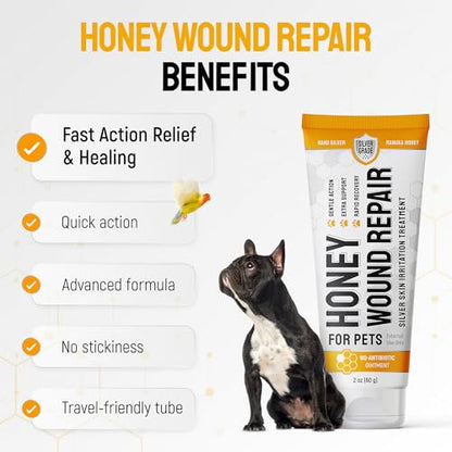 Dog Wound Care with Manuka Honey & Colloidal Silver for Scratches & Skin Irritations – Cat & Dog Hot Spot Treatment Gel Works as Honey Rapid Wound Repair for Horses – for All Pets – 2-Oz
