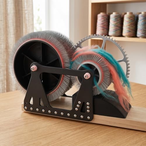 Wool Carding Machine, Manual Wool Fiber Drum Combing Wheel for DIY Fiber Prep, Sheep Fleece Drum Carder, Fast Color Mixing, Combing, Spinning, for DIY Craft Make Felt Animals