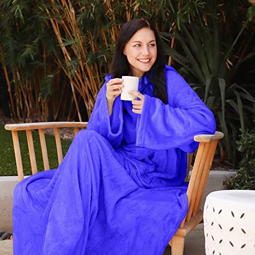 Catalonia Wearable Blanket with Sleeves for Women & Men, Fleece Wrap Throw - color: Blue