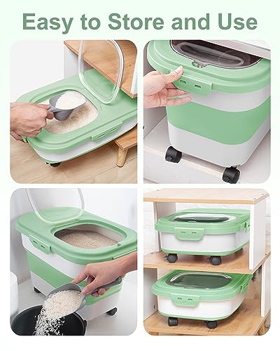 20-30 Lbs Rice Storage Container,Collapsible Food Storage Container - color: Light Green/20-30LBS
