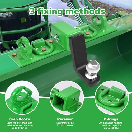 Tractor Bucket Grab Hooks 2” Receiver D Rings with Self-Locking Function