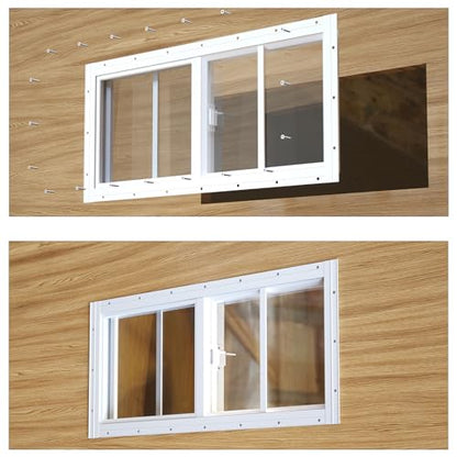 Yuzzy Shed Windows 2 Pack, 10"x23" Sliding Windows Transom Window with Tempered Glass and Removable Fiberglass Screen for Shed, Chicken Coop, Playhouse, Household, Garage, Barns (White) - color: White, size: 10"x23"