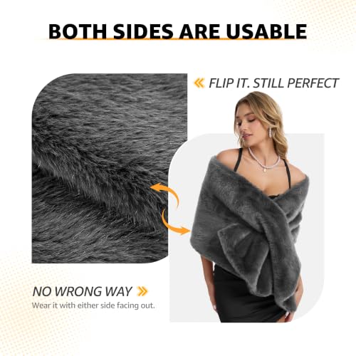 Women's Luxe Short Pile Faux Fur Coat with Shawl Collar - color: Ash Gray