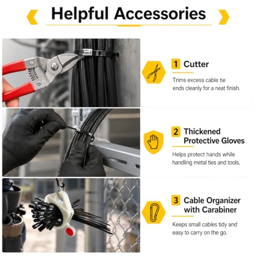 200 Pcs Metal Zip Ties Gun Kit, Heavy Duty Stainless Steel Zip Ties - size: 11.8 in