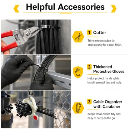 200 Pcs Metal Zip Ties Gun Kit, Heavy Duty Stainless Steel Zip Ties - size: 11.8 in