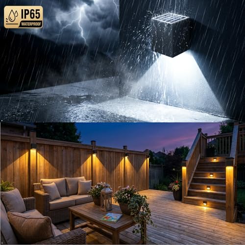 ASLIDECOR Solar Fence Lights Outdoor Waterproof, 2 Modes (Warm/Cool White), IP65 Deck Post Lights, Auto Dusk to Dawn, Easy Install for Railing Patio Garden Stairs (2 Pack)