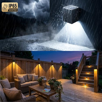 ASLIDECOR Solar Fence Lights Outdoor Waterproof, 2 Modes (Warm/Cool White), IP65 Deck Post Lights, Auto Dusk to Dawn, Easy Install for Railing Patio Garden Stairs (2 Pack)