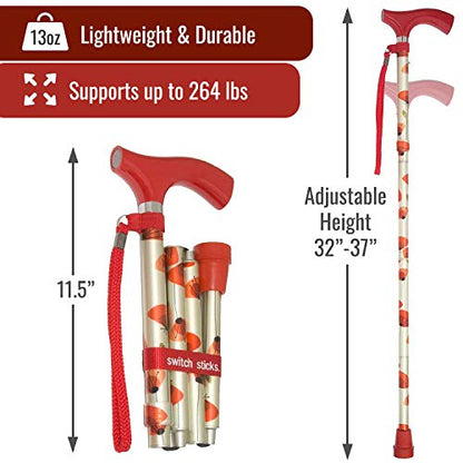 Switch Sticks Folding Walking Cane For Women & Men - color: Poppies